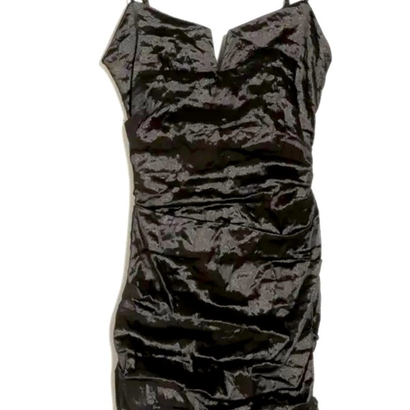 NICOLE MILLER Techno Metal V-bar Mini Dress Chocolate Brown - Picture 1 of 6